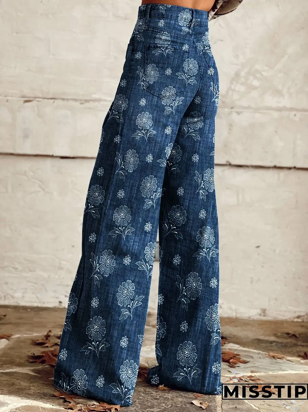 Women's Vintage Flower Print Casual Wide Leg Pants