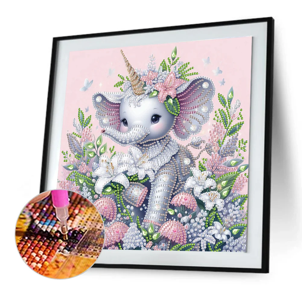 Diamond Painting - Partial Special Shaped Drill - Flower Cute Elephant(Canvas|30*30cm)
