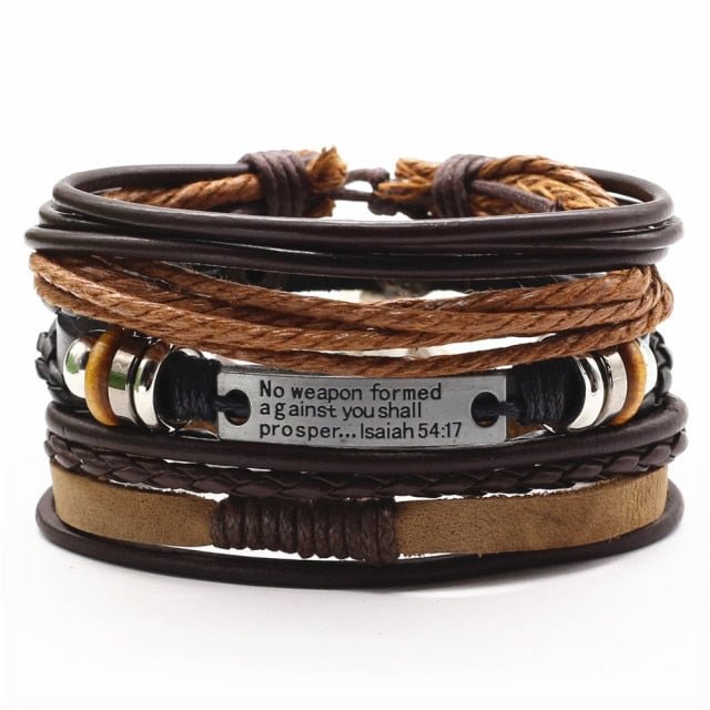 YOY-Leather Bracelets Men Bangles For Women  Wood Beads Feather