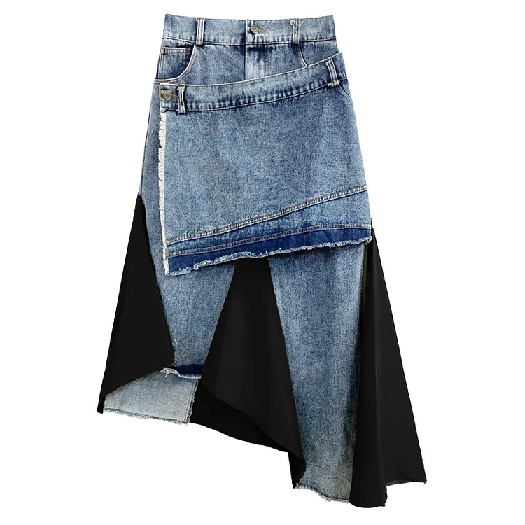 Classic Denim Splicing High Waist Skirt
