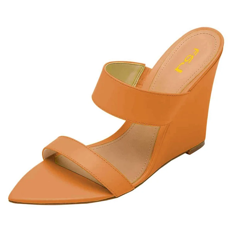 Women's Open Toe Wedge Heels Sandals for Hanging out in Orange |FSJ Shoes