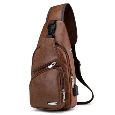Men Business Crossbody Bags USB Charging Design Chest Bag Waterproof Chest Handbag 