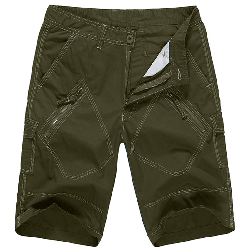 Large Size 30-40 Casual Cargo Shorts Summer Men'S Solid Color Mulit Pockets Knee Length Shorts