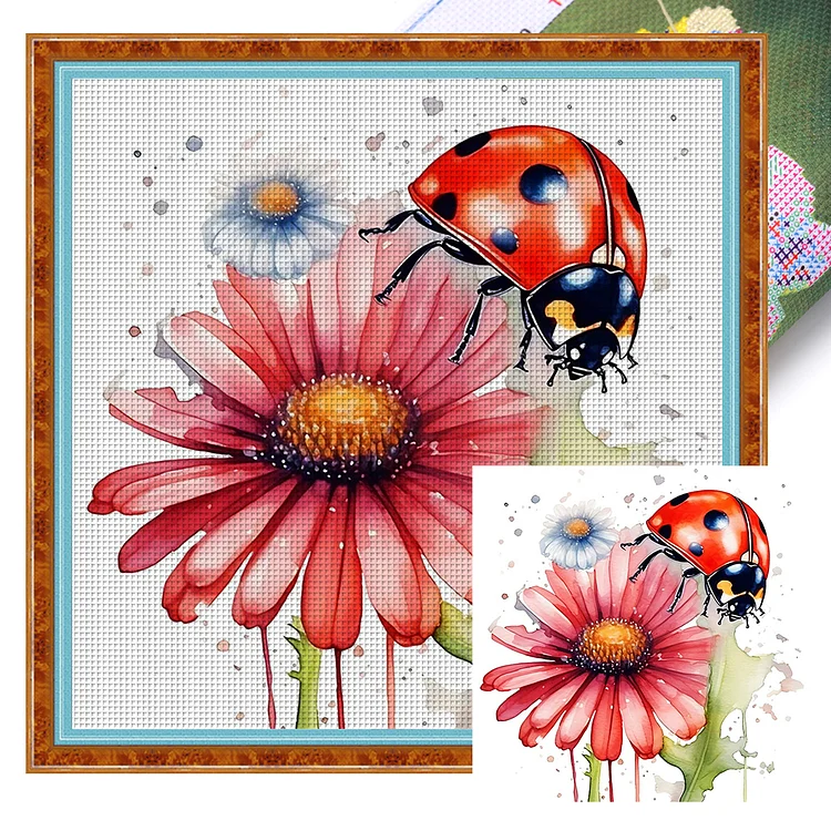 Flower Ladybug 11CT Stamped Cross Stitch 40*40CM