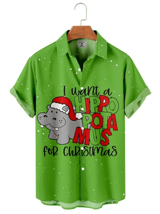 Cute Hippopotamus Printed Men's Short Sleeve Shirt