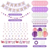 Birthday Decorations, Happy Birthday Banner with Birthday Balloons, Honeycomb Balls, Hanging Swirls, Circle Dots Garland, Happy Birthday Party Decorations for Women Men Boys Girls (Purple)