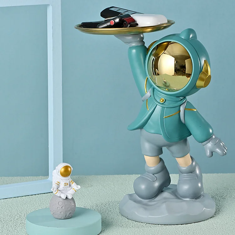 Resin Astronaut Tray Storage Ornament Spaceman Sculpture Home Decor (Blue)