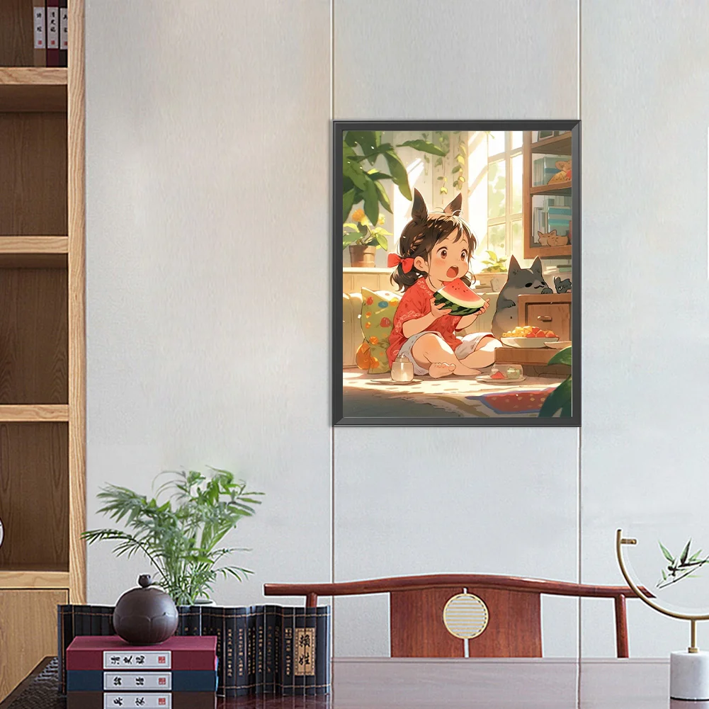 Diamond Painting - Full Round Drill - Child Eating Watermelon(Canvas|40*50cm)