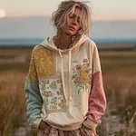 Bohemian Retro Style Plant Flower Pattern Design Casual Hoodie - Image 2