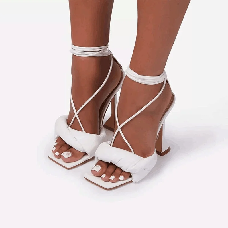 Women Sandals Sexy Summer Shoes Gladiator Clip Toe High Heels Bandage Buckle Strap Pumps Squre Toe Ladies Party Fashion Stiletto