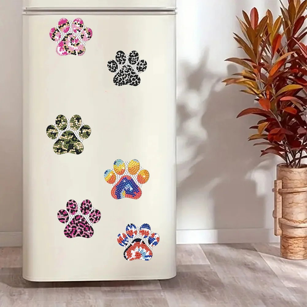 6Pcs DIY Puppy Footprint Special Shape Diamond Painting Fridge Magnet for DIY Crafts