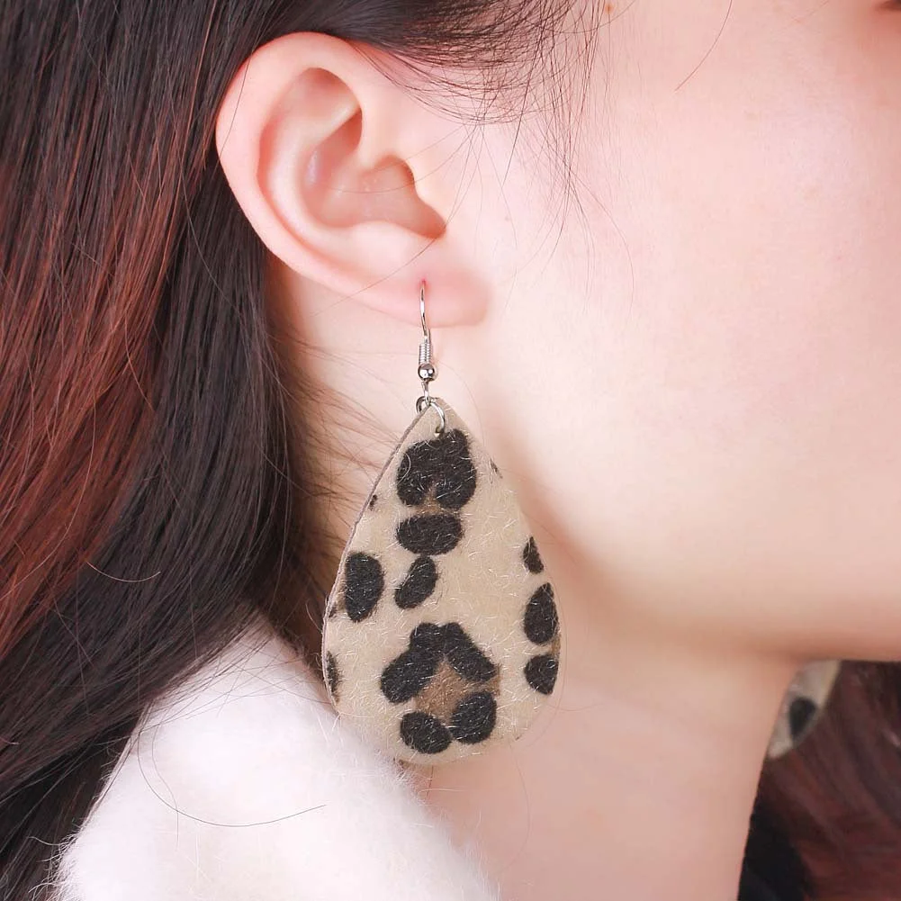 Leopard Drop Tear PU Leather Earrings