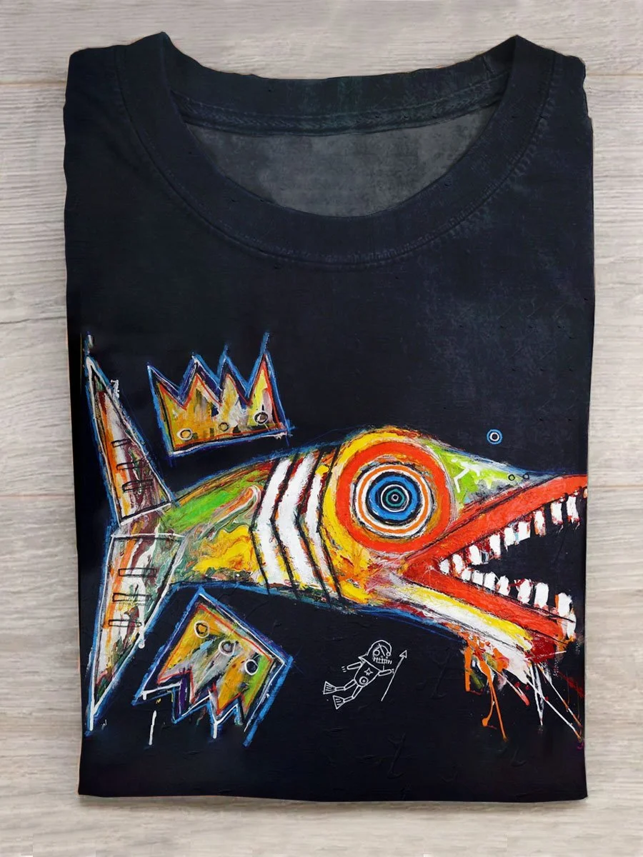 Abstract Art Fish Print T-shirt Eagerlys