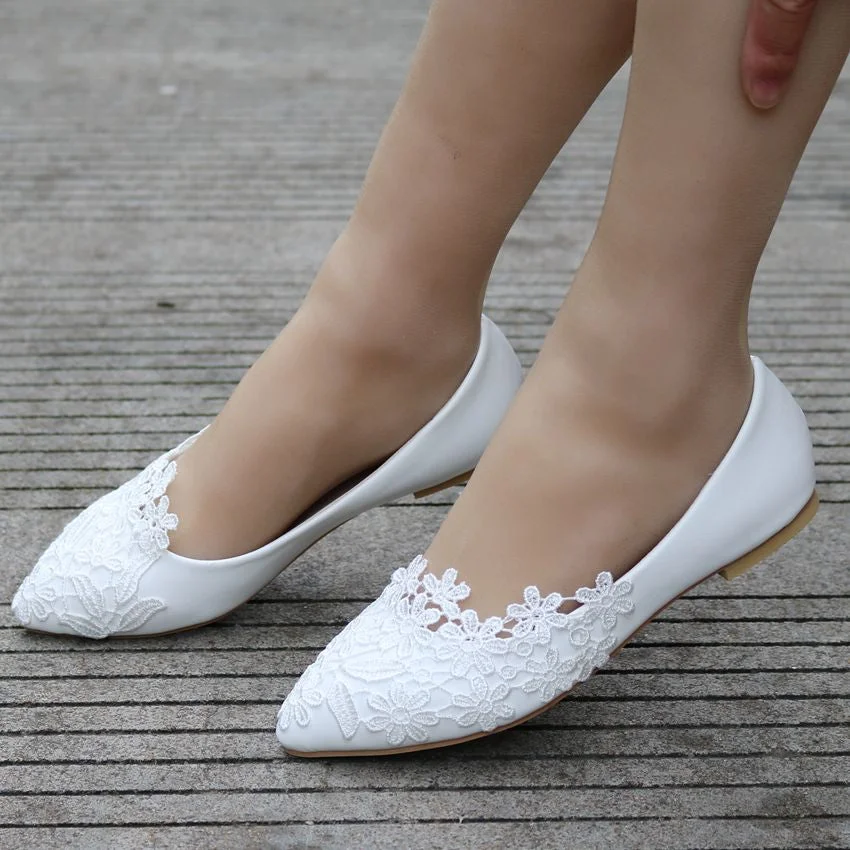 Comemore 2021 Summer Ballet Flats White Lace Bride Wedding Shoes Flat Low Heel Casual Without Heels Women Dress Pumps Sweet 34