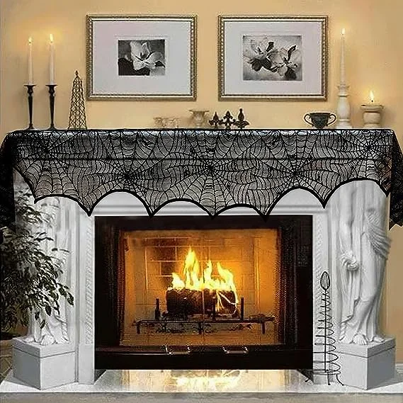 🔥Halloween Hot Sale 48% OFF-Halloween Decorations Black Lace Spiderweb Fireplace Mantle