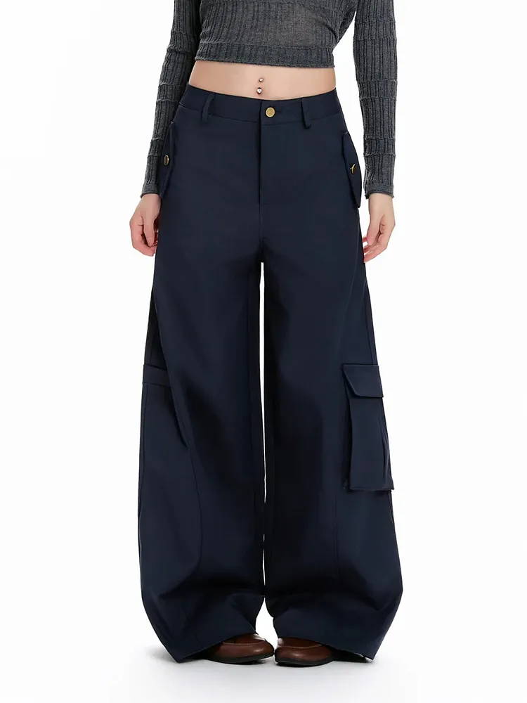 Dark blue cargo wide-leg pants