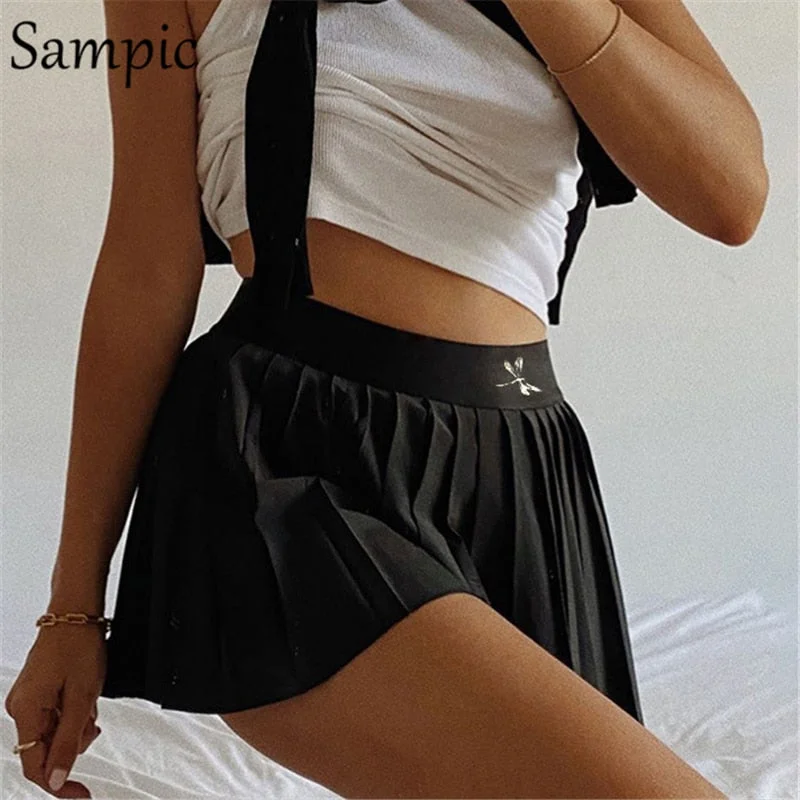 Sampic summer fashion casual print mini woman skirts high waist black white sexy short pleated skirt 2020