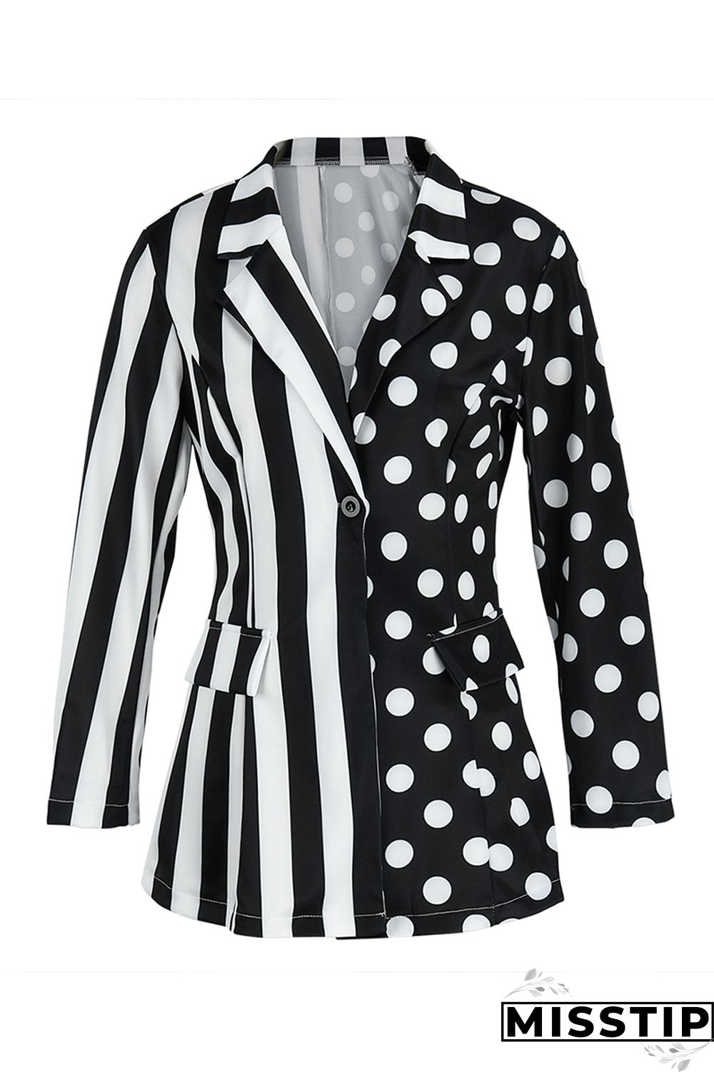 Black And White Fashion Casual Print Patchwork Turndown Collar Outerwear