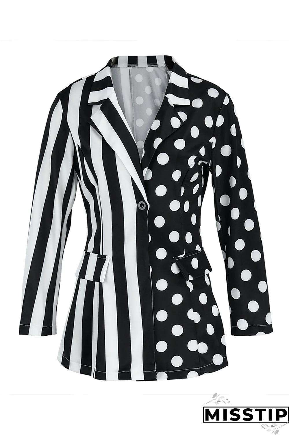 Black And White Fashion Casual Print Patchwork Turndown Collar Outerwear