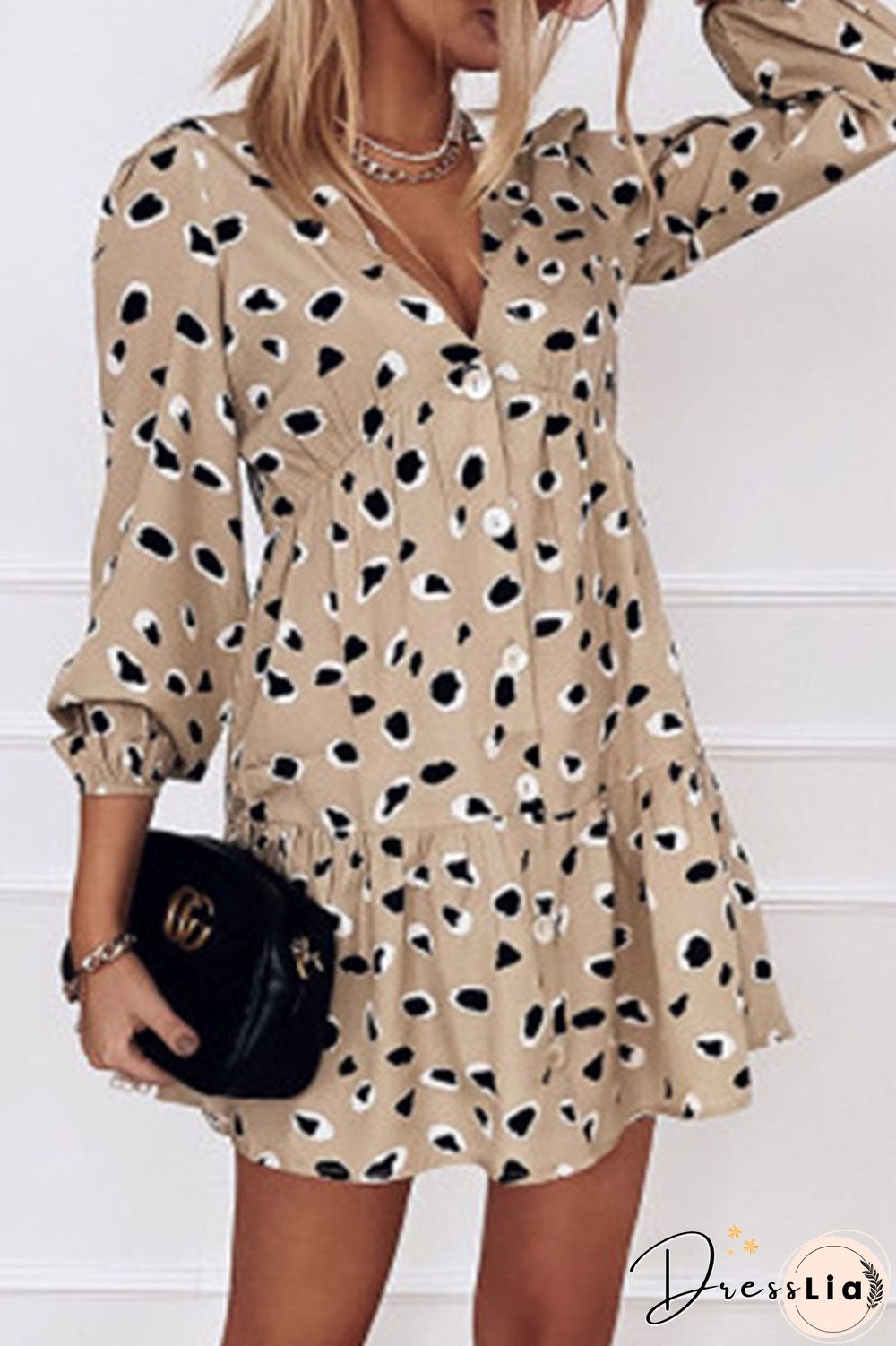 Fashion Casual Print Split Joint V Neck A Line Dresses(3 Colors)