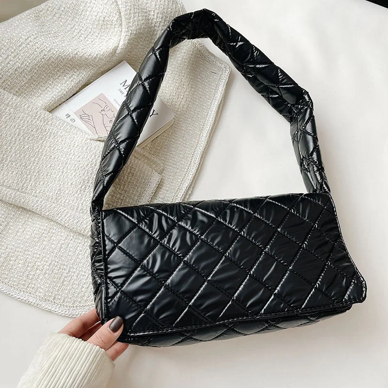 2021 Winter Fashion Women Shoulder Bag Nylon Plaid Handbags Designer Crossbody Down Cotton Soft Handle Female Underarm Bags