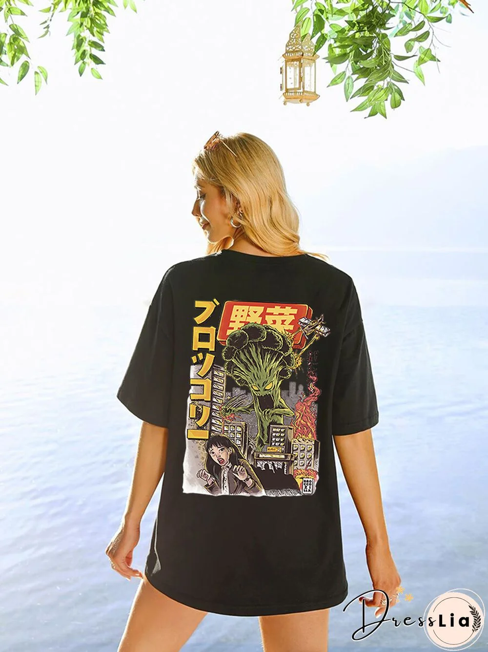 BroccozillaMonsterInvadesHumanCity Funny Female T Shirt Casual Oversized Tshirt O-Neck Breathable Tops Summer Cotton Clothes