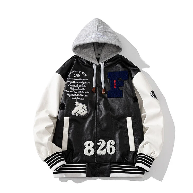 Varsity Jacket PU Leather Baseball Uniform for Women