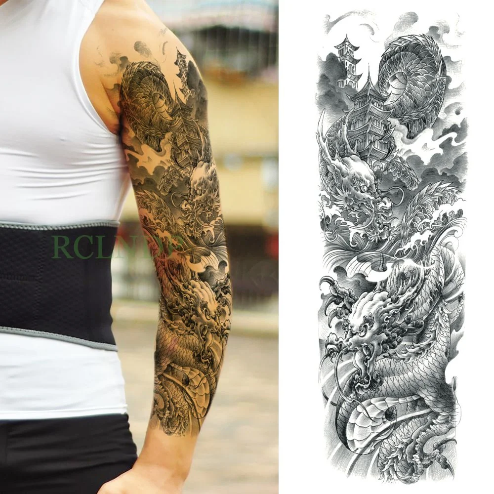 Waterproof Temporary Tattoo Sticker Anubis Ancient Egypt Dog Roma Clock Eye Full Arm Fake Tatto Flash Tatoo Sleeve for Men Women