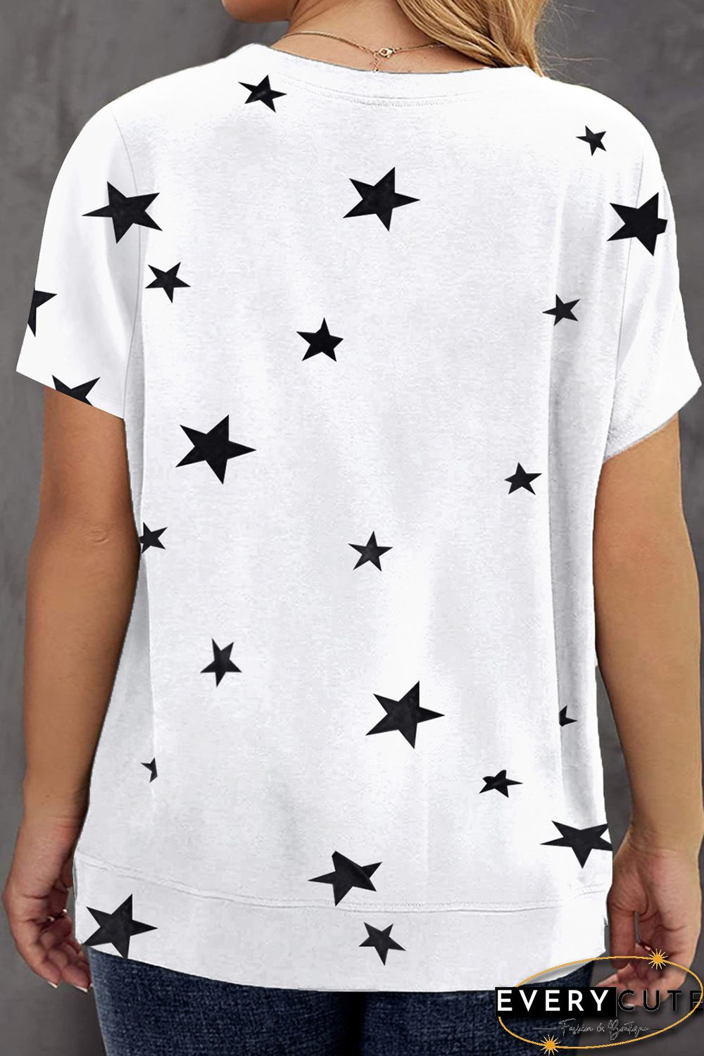 White Star Pattern Round Neck Plus Size T-shirt