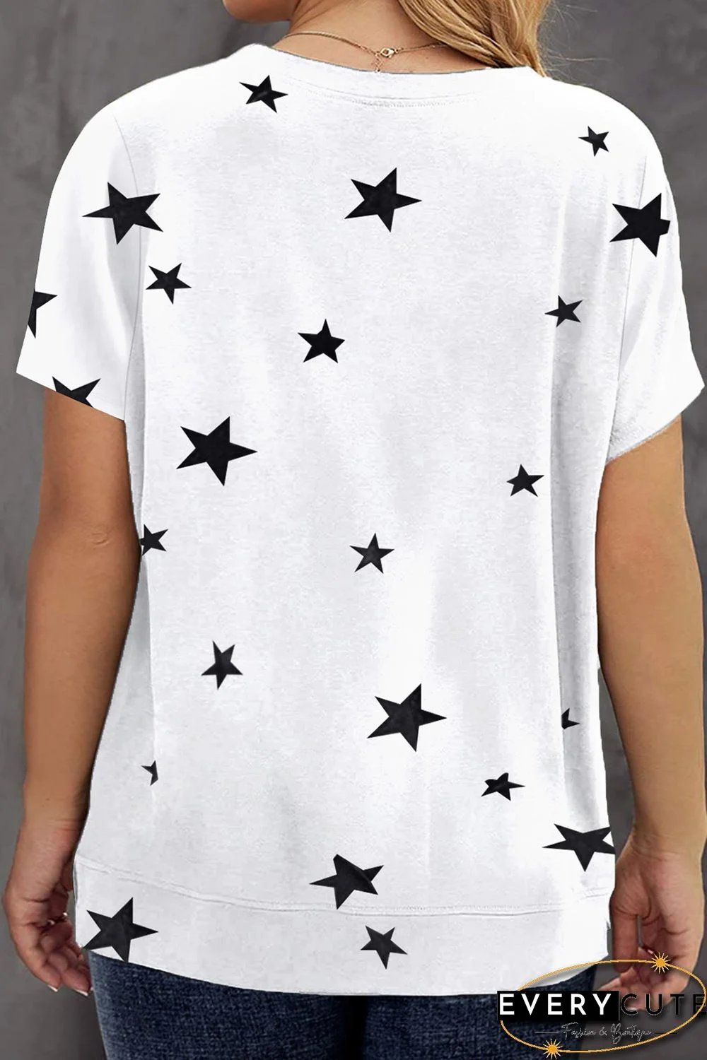 White Star Pattern Round Neck Plus Size T-shirt