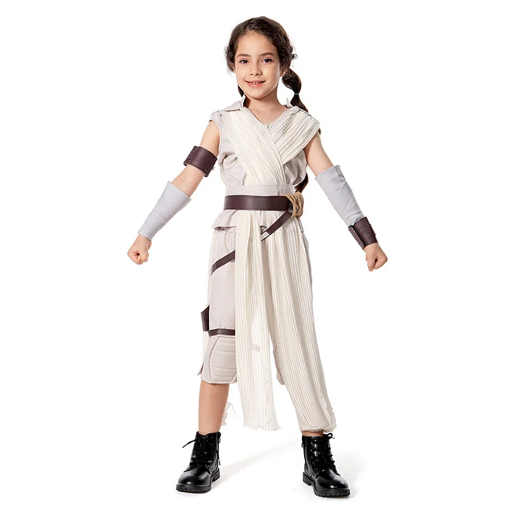 Kids Children The Rise Of Skywalker Rey White Outfit Cosplay Costume Halloween Carnival Suit