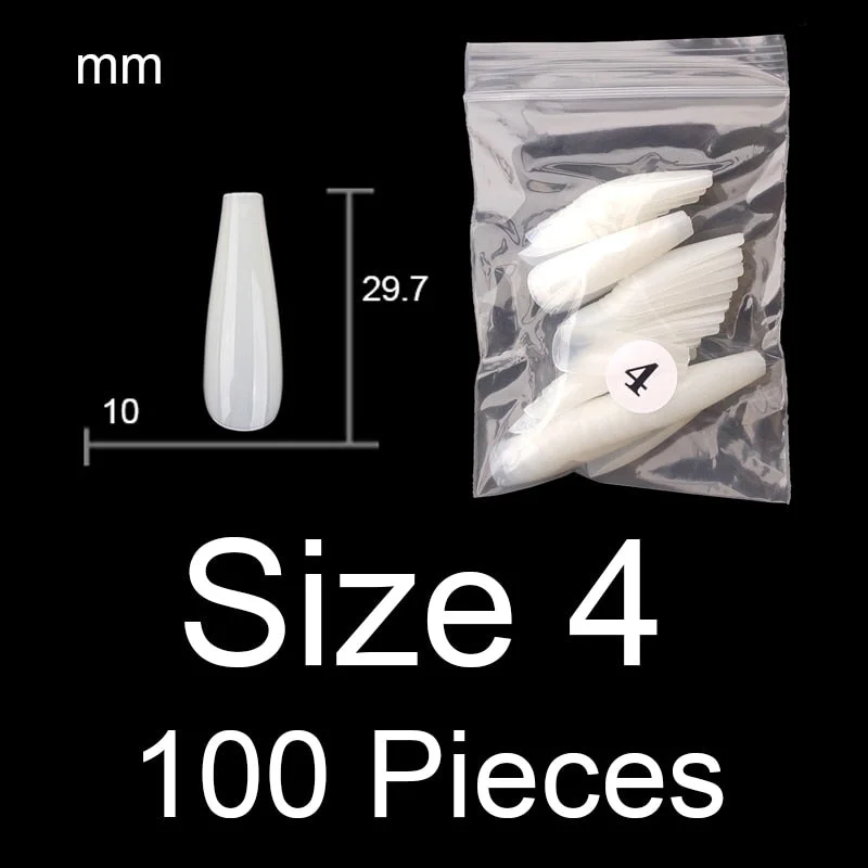 100 Pieces Full Cover Coffin Nails Single Size Ballet Shape Ballerina False Nail Tips Natural Transparent Size 0 ~ 9 Available-Nail Inspo