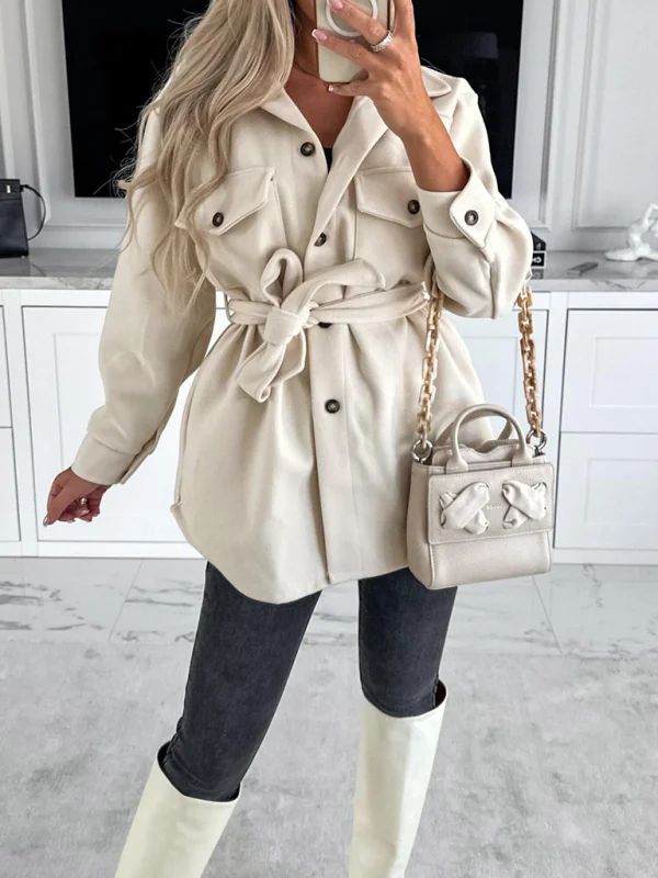 Women's strappy solid color woolen jacket Flusfy