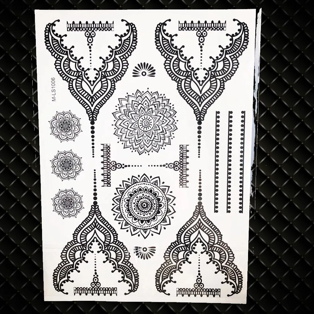 1PC Large Henna Tattoo Stickers For Wedding GBJ206 Black Ink Lace Henna Paste Women Party Brides Flower Temporary Tattoo 21x15CM