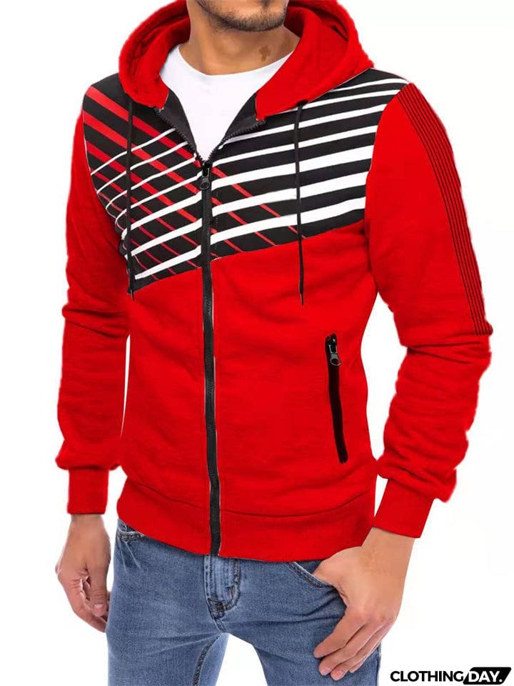 Men's Sports Style Anti-theft Zipper Pocket Drawstring Hoodies