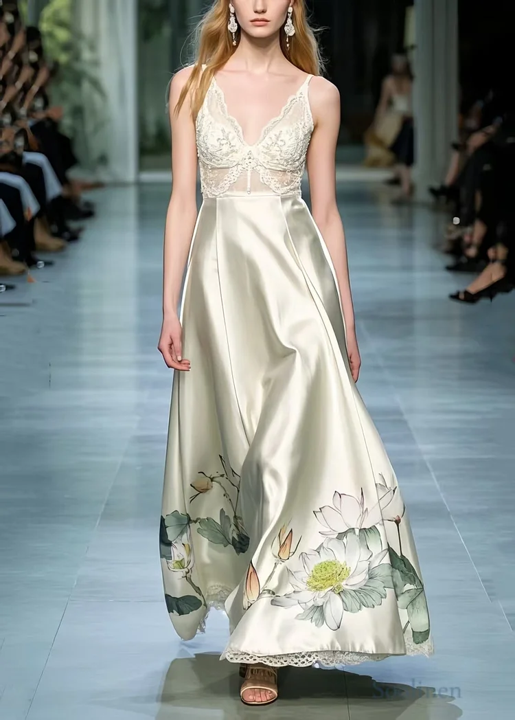 Fine Champagne Exra Large Hem Patchwork Lace Vestidos Dress Summer