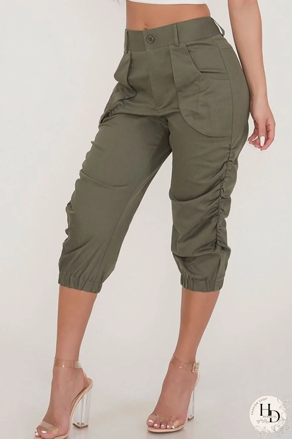 Solid Color Pocket High Waist Pants