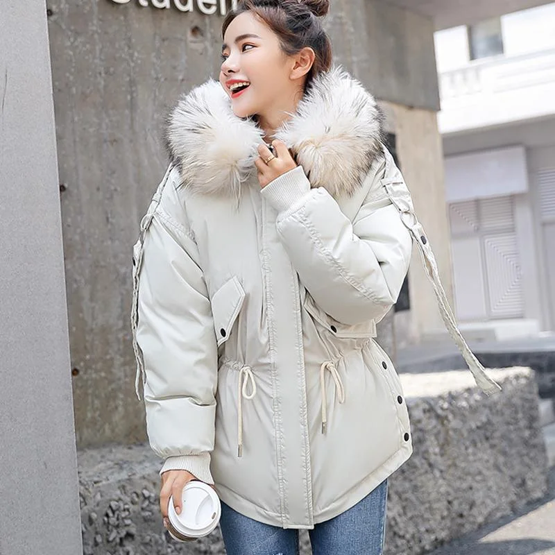 Ailegogo New Women Winter Short Jacket Mujer Hooded Parkas Winter Coat Women Loose Parka Fur Collar Cotton Padded Jackets