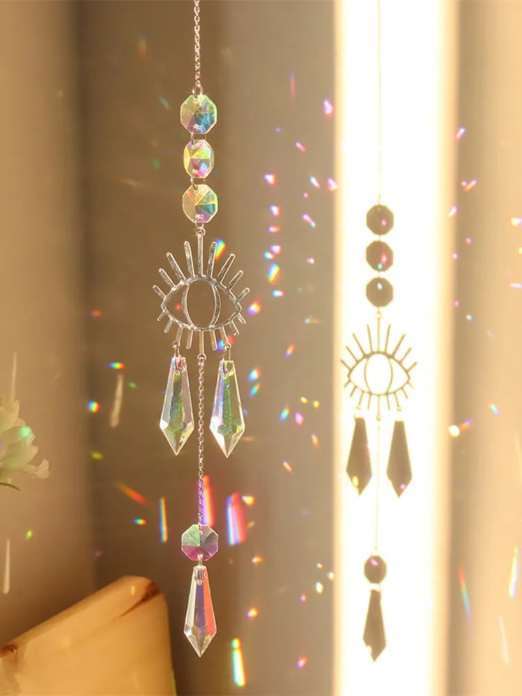 Wind Chime Crystal Light Catcher Butterfly Devil Eye Ornaments Home Decor