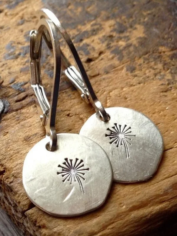 Vintage Unique Dandelion Carving Earrings