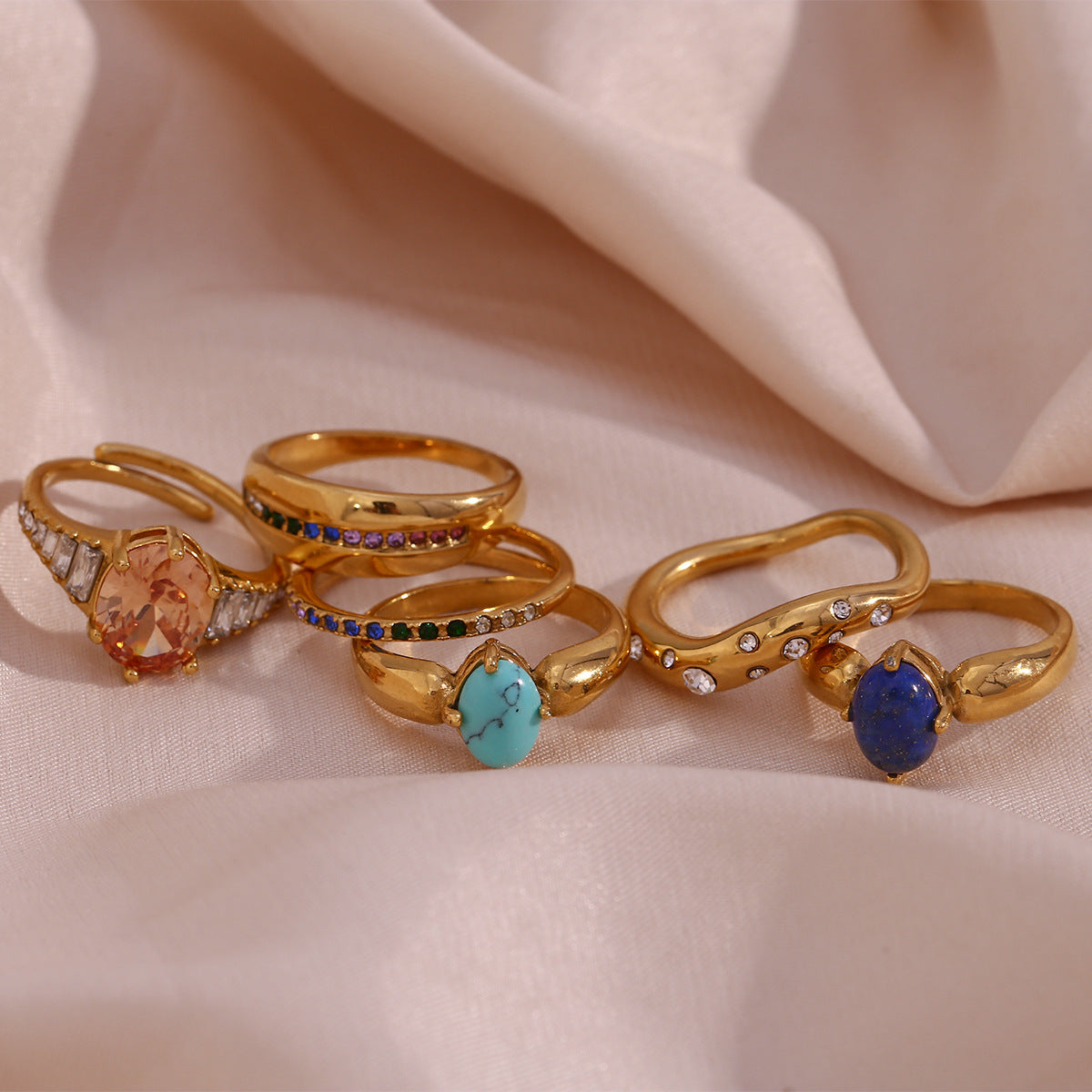 Women Fashion Circle Geometric Stainless Steel 18K Gold Plated Rings