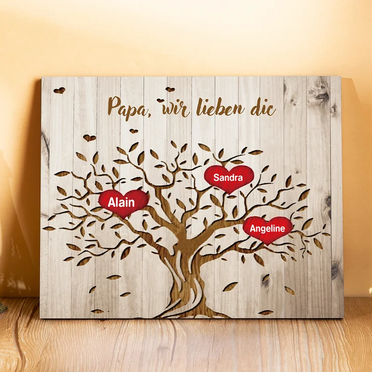 Kettenmachen Holzrahmen - Personalisierter 3 Namen Familienstammbaum-Papa/Mama, wir lieben dich-Holzdekoration 