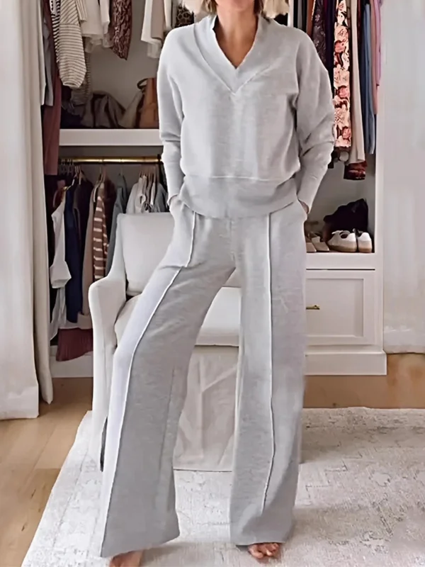 NEW🔥 Women's Soft V Shape Lounge Set with Wide Fit Pants