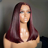 Bob Wigs 100% Human Hair Straight Wig 13x4 Full Lace Frontal Wig 16inches Burgundy Hair Pre Plucked 