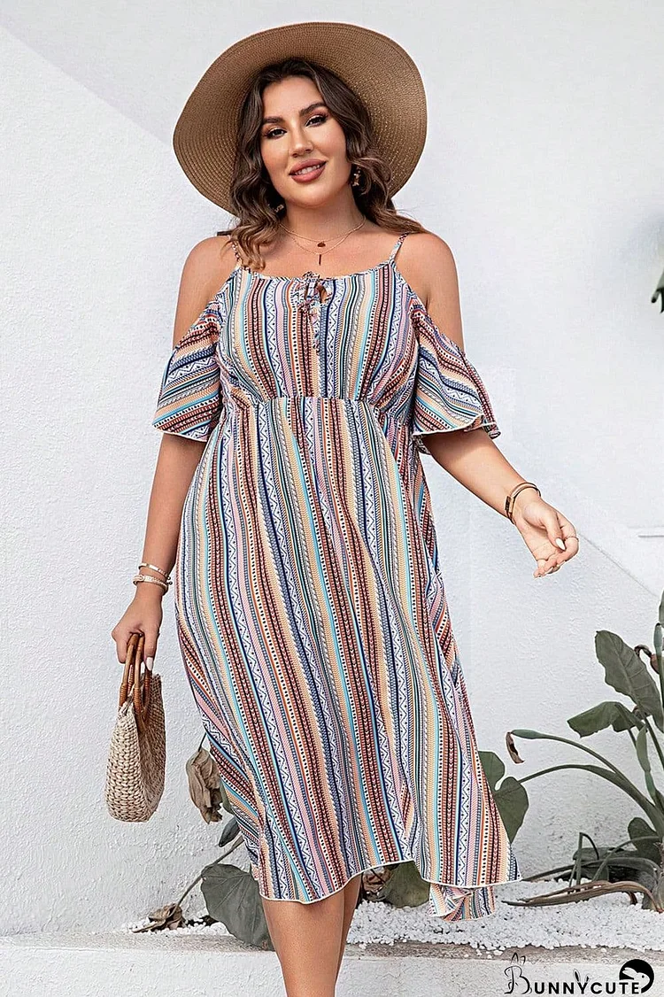 Plus Size Striped Cold-Shoulder Dress