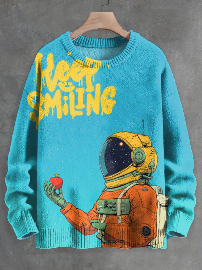 Men's Robot Keep Smiling Print Knit Sweatshirt
