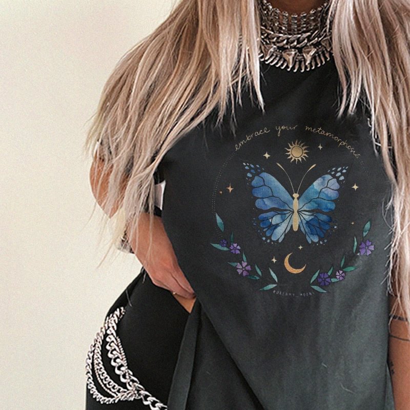   Butterfly Star Moon Print Women's T-shirt - Neojana