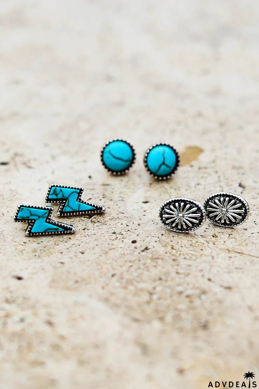 Green Three-piece Turquoise Stud Earrings Set