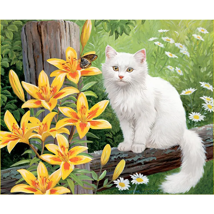 Cat And Lily 55*45CM (Canvas) Full Round Drill Diamond Painting gbfke