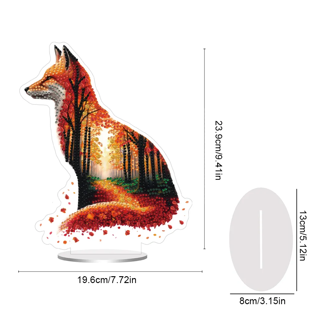 5D DIY Acrylic Fox Animal Scenery Silhouette Special Shape Diamond Painting Art Tabletop Decorations